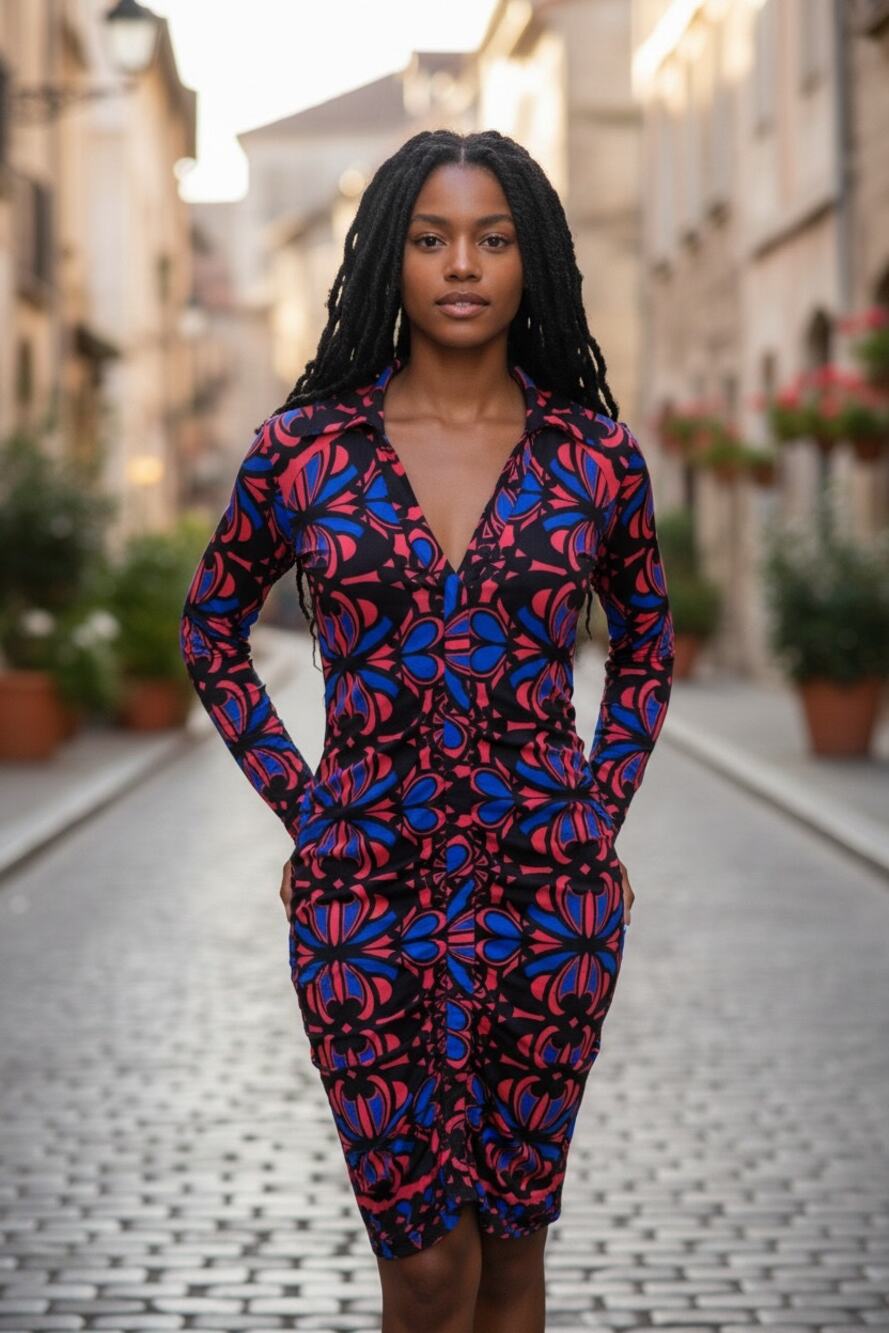 Paisley Print Long Sleeve Dress